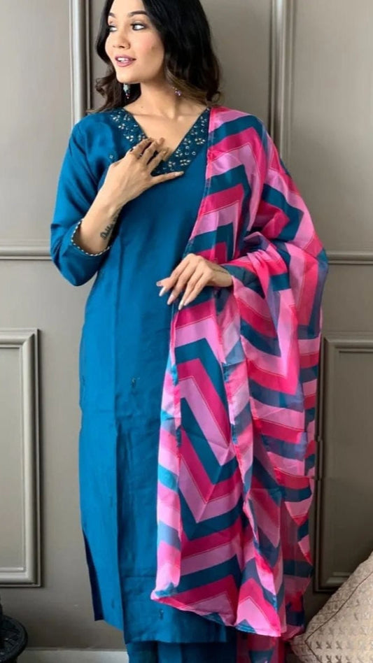 Clothas Goegeous Embrodery Work Rayon Kurti Pant With Dupatta Mahek