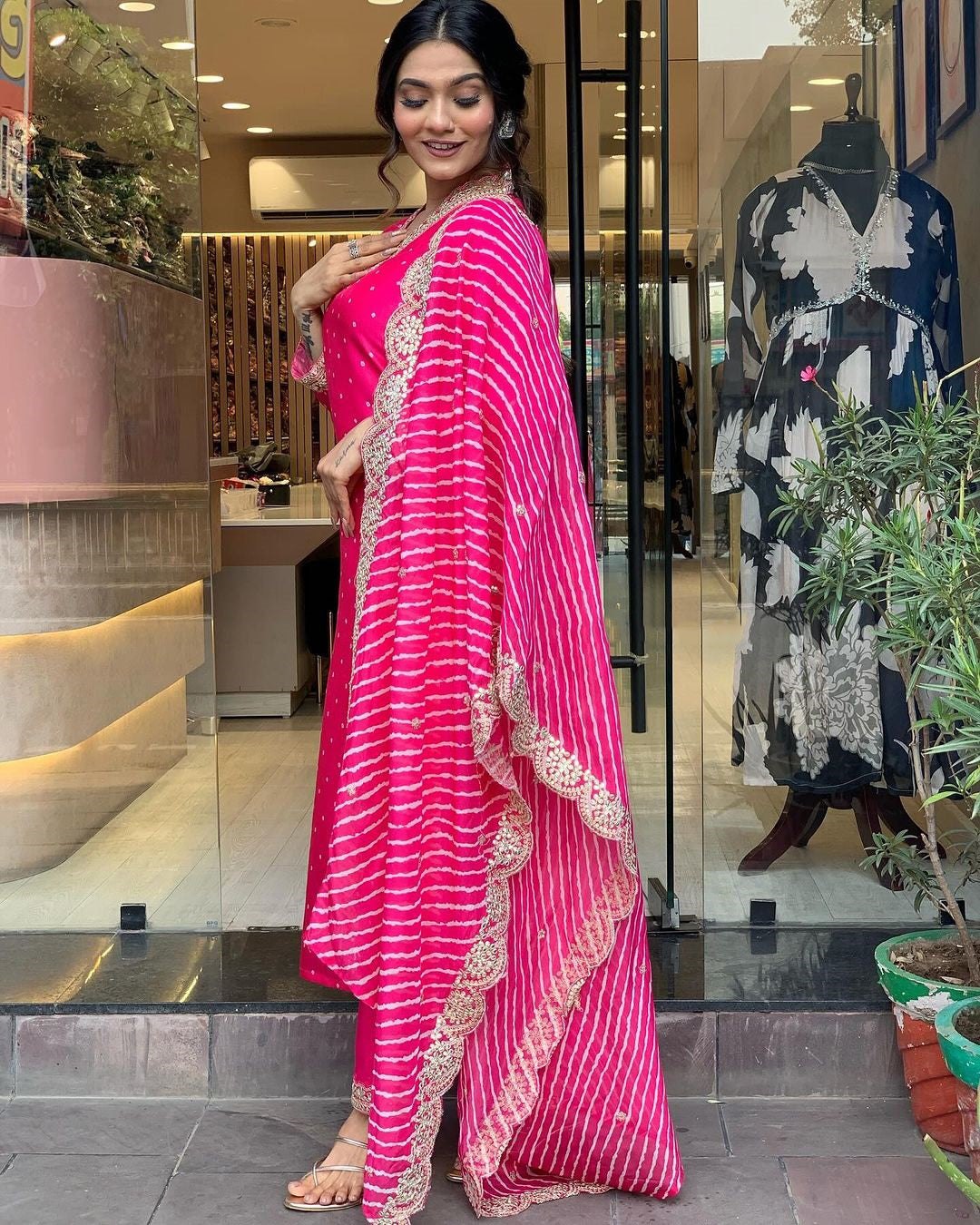 Clothas Goegeous Embrodery Work Kurti Pant And Duppatta Jenny Pink