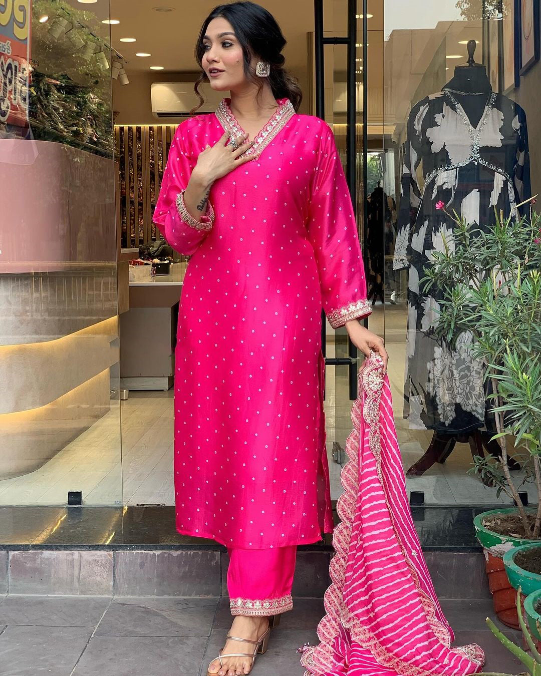 Clothas Goegeous Embrodery Work Kurti Pant And Duppatta Jenny Pink