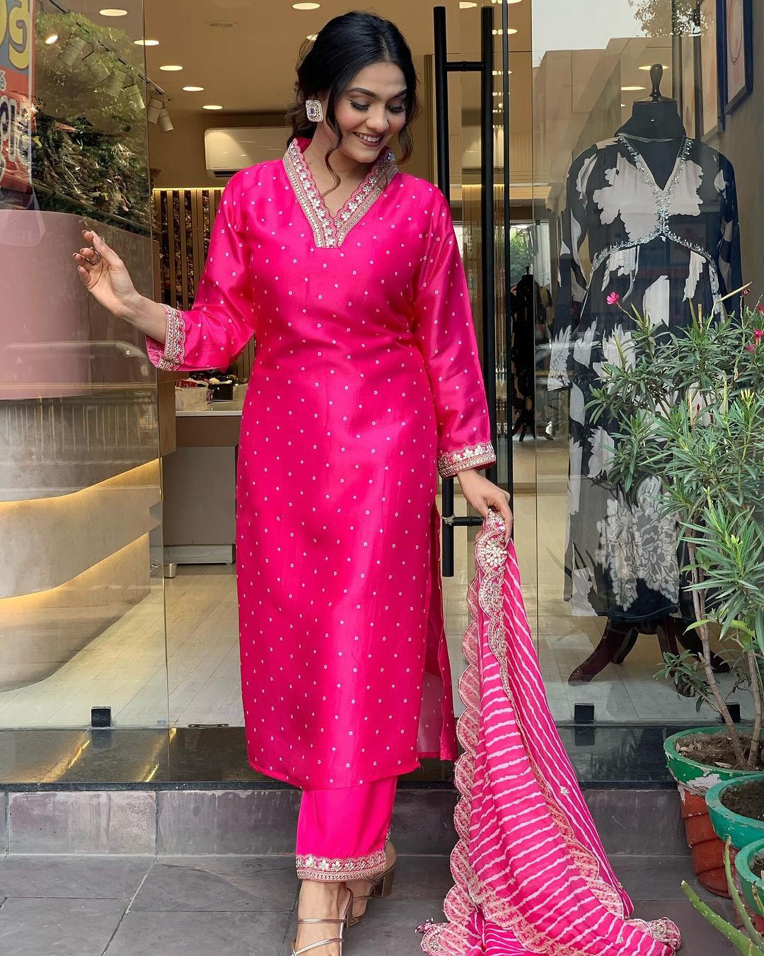 Clothas Goegeous Embrodery Work Kurti Pant And Duppatta Jenny Pink