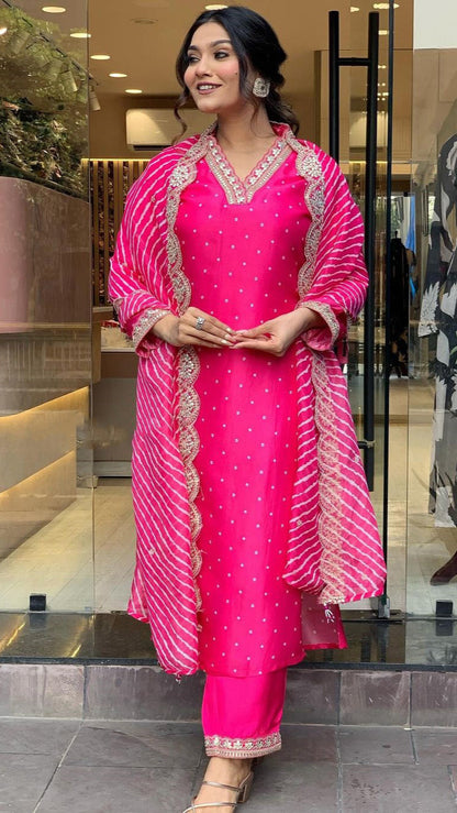 Clothas Goegeous Embrodery Work Kurti Pant And Duppatta Jenny Pink