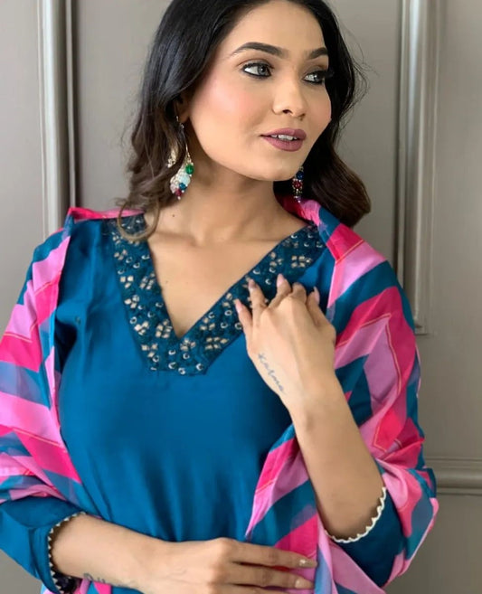 Clothas Goegeous Embrodery Work Rayon Kurti Pant With Dupatta Mahek