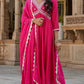 Clothas Chanderi Silk Kurti Set Pant with Duppatta Pink (Anchal)