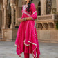 Clothas Chanderi Silk Kurti Set Pant with Duppatta Pink (Anchal)