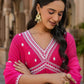 Clothas Chanderi Silk Kurti Set Pant with Duppatta Pink (Anchal)