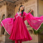 Clothas Chanderi Silk Kurti Set Pant with Duppatta Pink (Anchal)