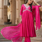 Clothas Chanderi Silk Kurti Set Pant with Duppatta Pink (Anchal)
