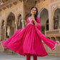 Clothas Chanderi Silk Kurti Set Pant with Duppatta Pink (Anchal)