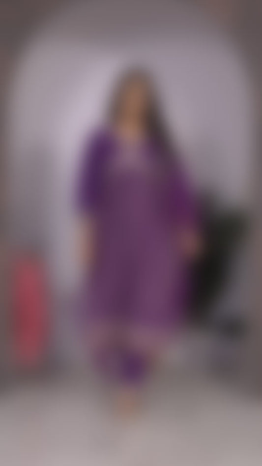 Embroidery Chanderi Kurti Pant With Dupatta Ravee Purple