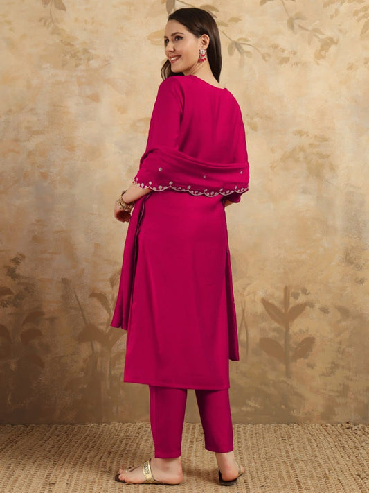 Clothas Women Chanderi Kurti Pant with Duppata Raani