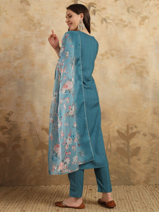 Clothas Women Viscose Rayon Embroidery Kurti Pant with Duppata Firoji